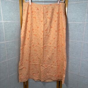 Christopher & Banks Peach Floral Leaf Print Maxi Skirt Side Slits Size 16